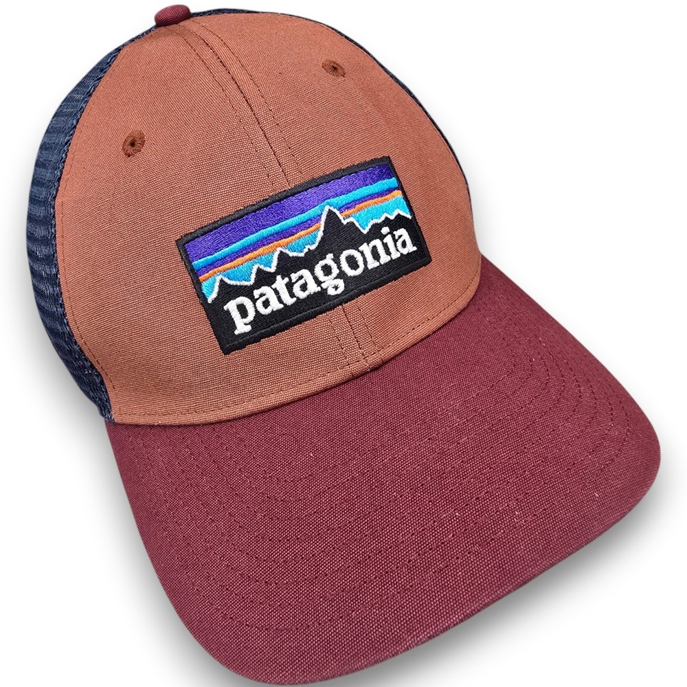 Patagonia P6 Logo Trucker Hat Mens Snapback Mesh Cap Burgundy Tan Navy Blue OSFA
